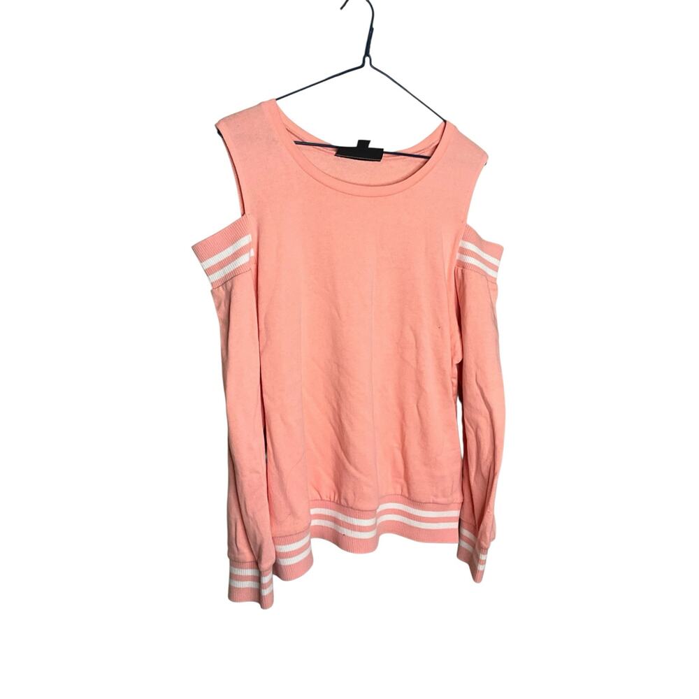 Vanilla Star Cold‎ Shoulder Sweatshirt Round Neck Pullover Peach Womens Sz L NEW